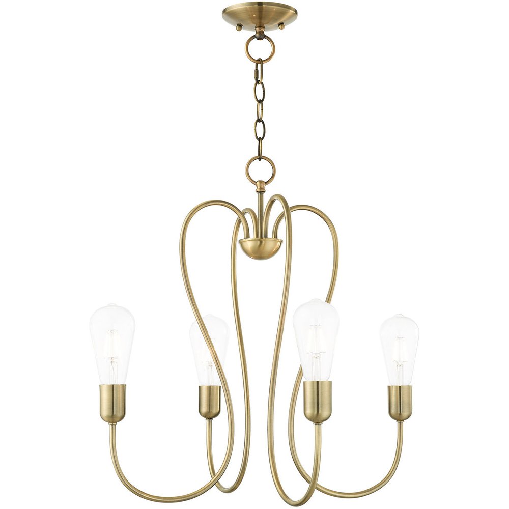 Antiqued Brass Four Light Metal Dimmable Chandelier With Shades HomeRoots