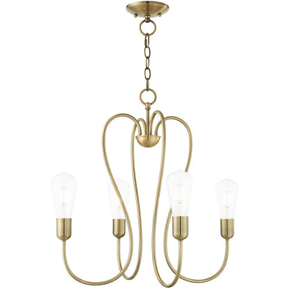 Antiqued Brass Four Light Metal Dimmable Chandelier With Shades HomeRoots