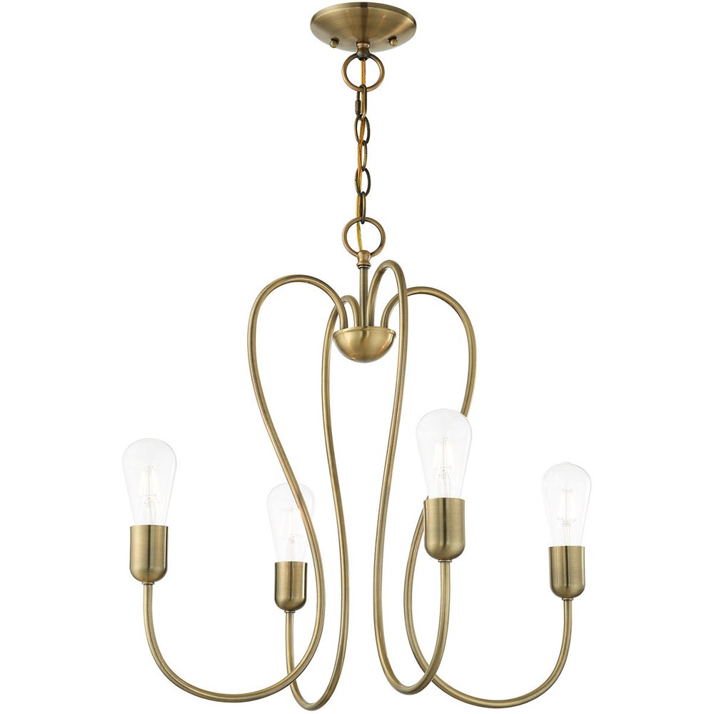 Antiqued Brass Four Light Metal Dimmable Chandelier With Shades HomeRoots