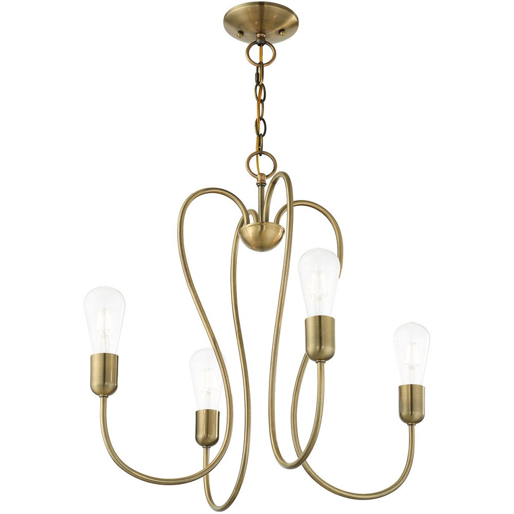 Antiqued Brass Four Light Metal Dimmable Chandelier With Shades HomeRoots