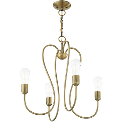 Antiqued Brass Four Light Metal Dimmable Chandelier With Shades HomeRoots