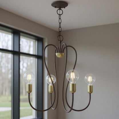 Bronze Four Light Metal Dimmable Chandelier With Shades HomeRoots