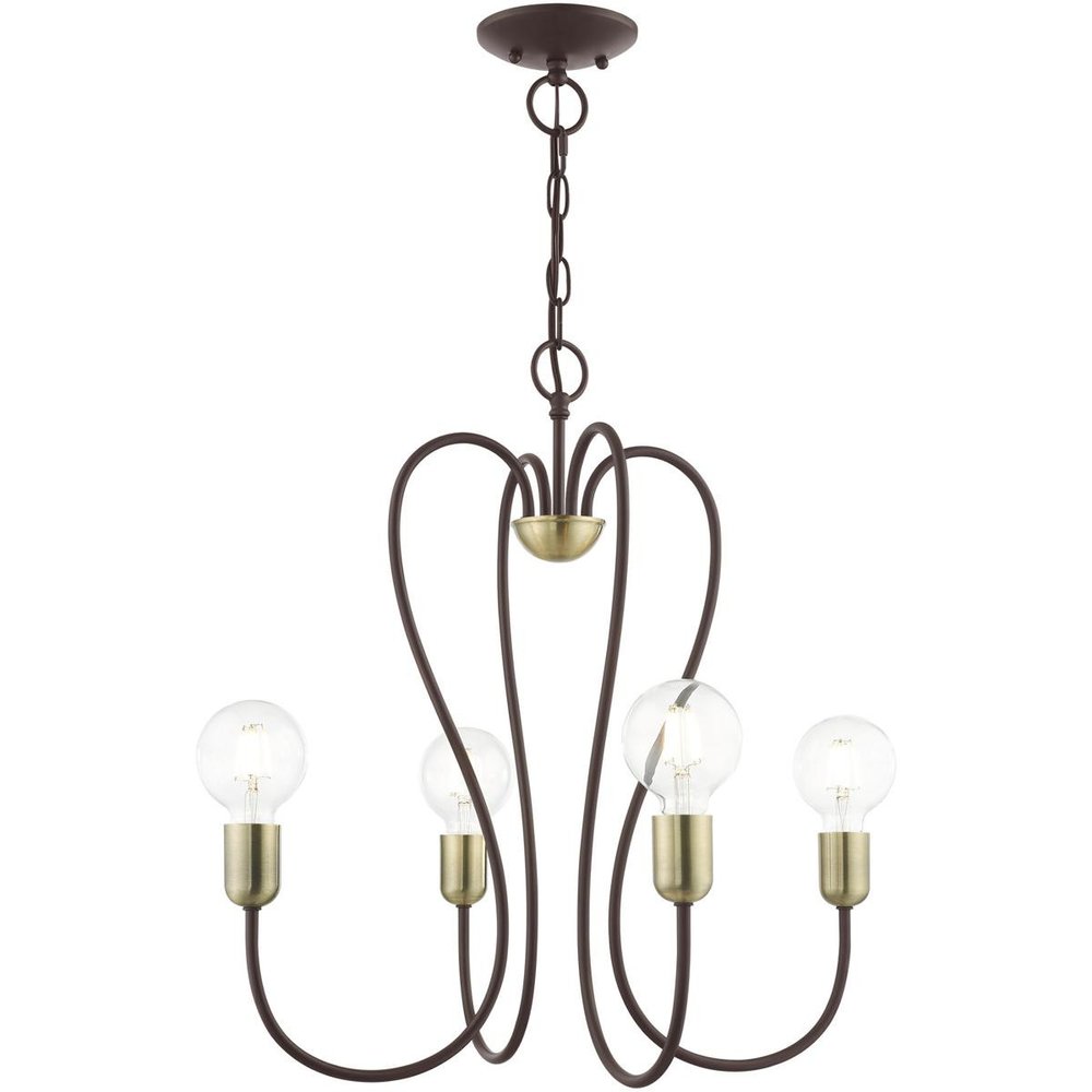 Bronze Four Light Metal Dimmable Chandelier With Shades HomeRoots