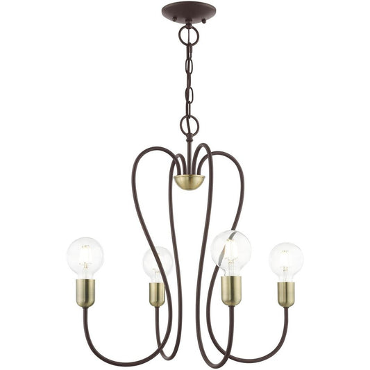 Bronze Four Light Metal Dimmable Chandelier With Shades HomeRoots