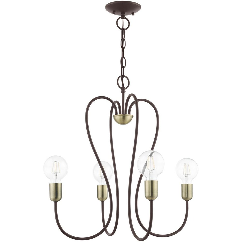 Bronze Four Light Metal Dimmable Chandelier With Shades HomeRoots