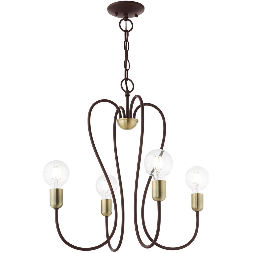 Bronze Four Light Metal Dimmable Chandelier With Shades HomeRoots