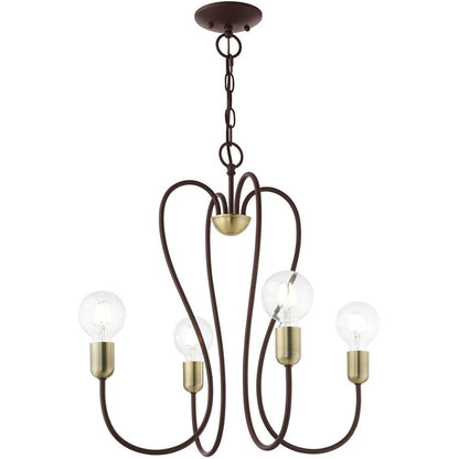 Bronze Four Light Metal Dimmable Chandelier With Shades HomeRoots