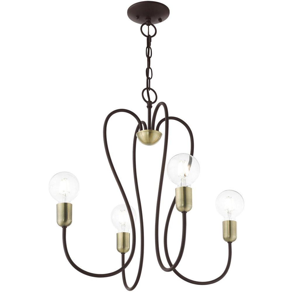 Bronze Four Light Metal Dimmable Chandelier With Shades HomeRoots