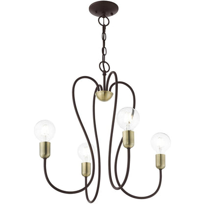 Bronze Four Light Metal Dimmable Chandelier With Shades HomeRoots