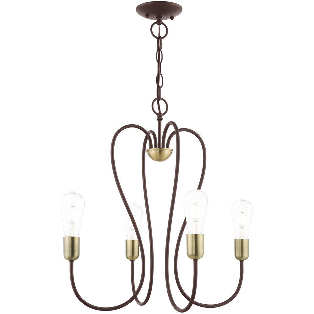 Bronze Four Light Metal Dimmable Chandelier With Shades HomeRoots