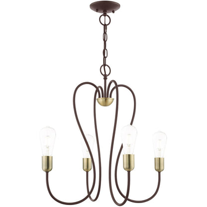 Bronze Four Light Metal Dimmable Chandelier With Shades HomeRoots