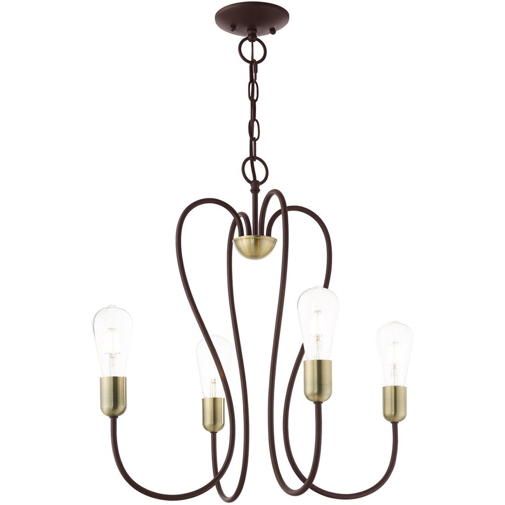 Bronze Four Light Metal Dimmable Chandelier With Shades HomeRoots