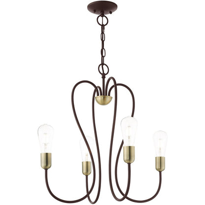 Bronze Four Light Metal Dimmable Chandelier With Shades HomeRoots