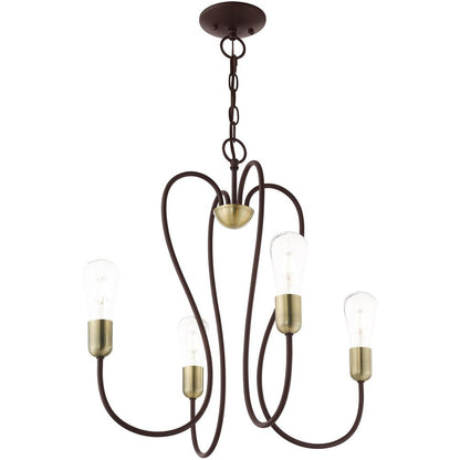 Bronze Four Light Metal Dimmable Chandelier With Shades HomeRoots
