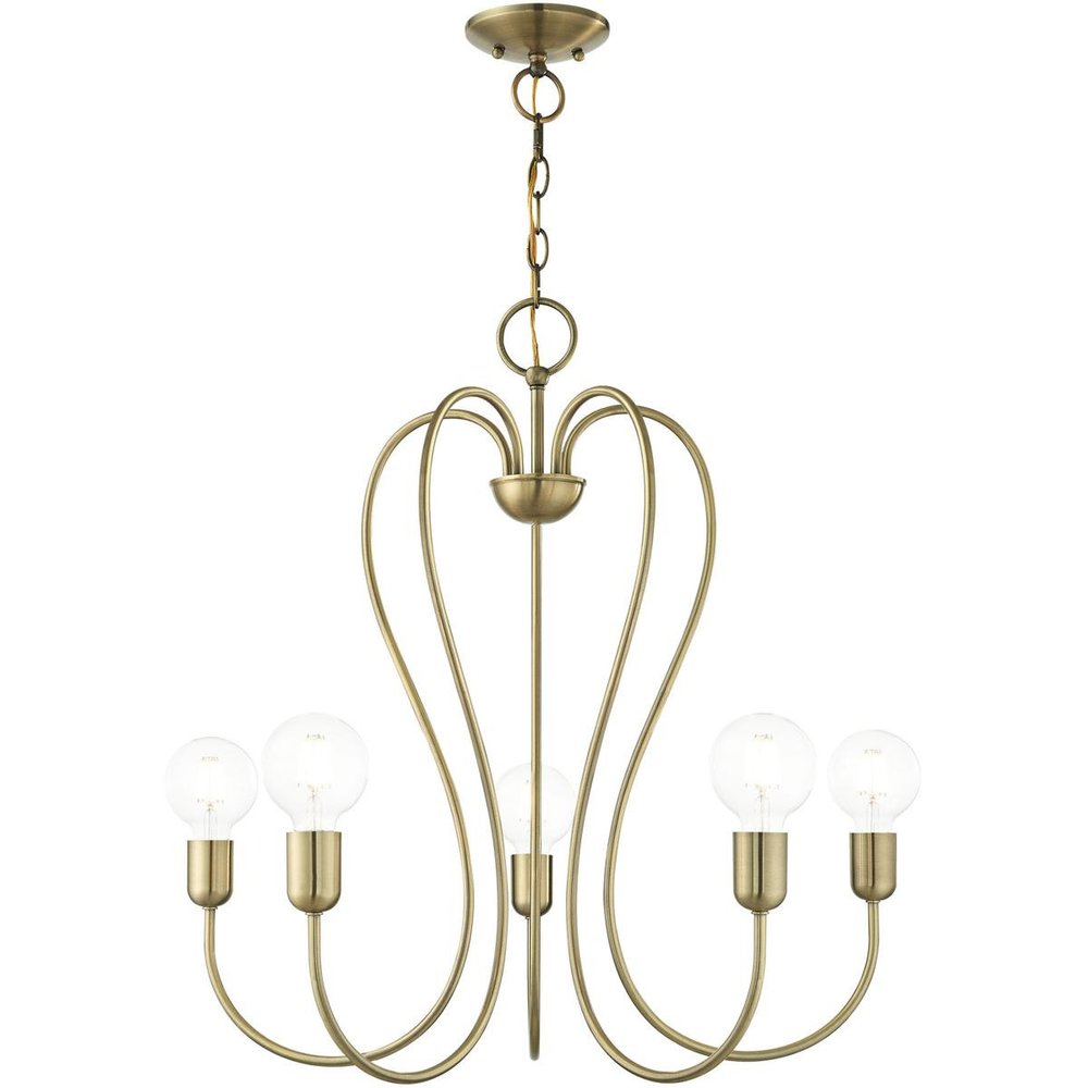 Antiqued Brass Five Light Metal Dimmable Chandelier With Shades HomeRoots
