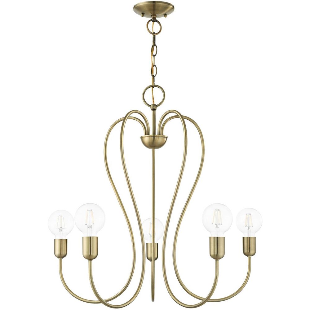 Antiqued Brass Five Light Metal Dimmable Chandelier With Shades HomeRoots