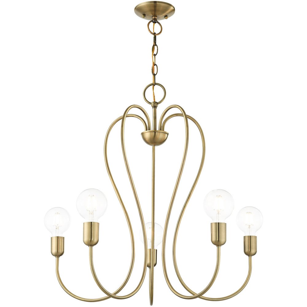 Antiqued Brass Five Light Metal Dimmable Chandelier With Shades HomeRoots