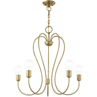 Antiqued Brass Five Light Metal Dimmable Chandelier With Shades HomeRoots