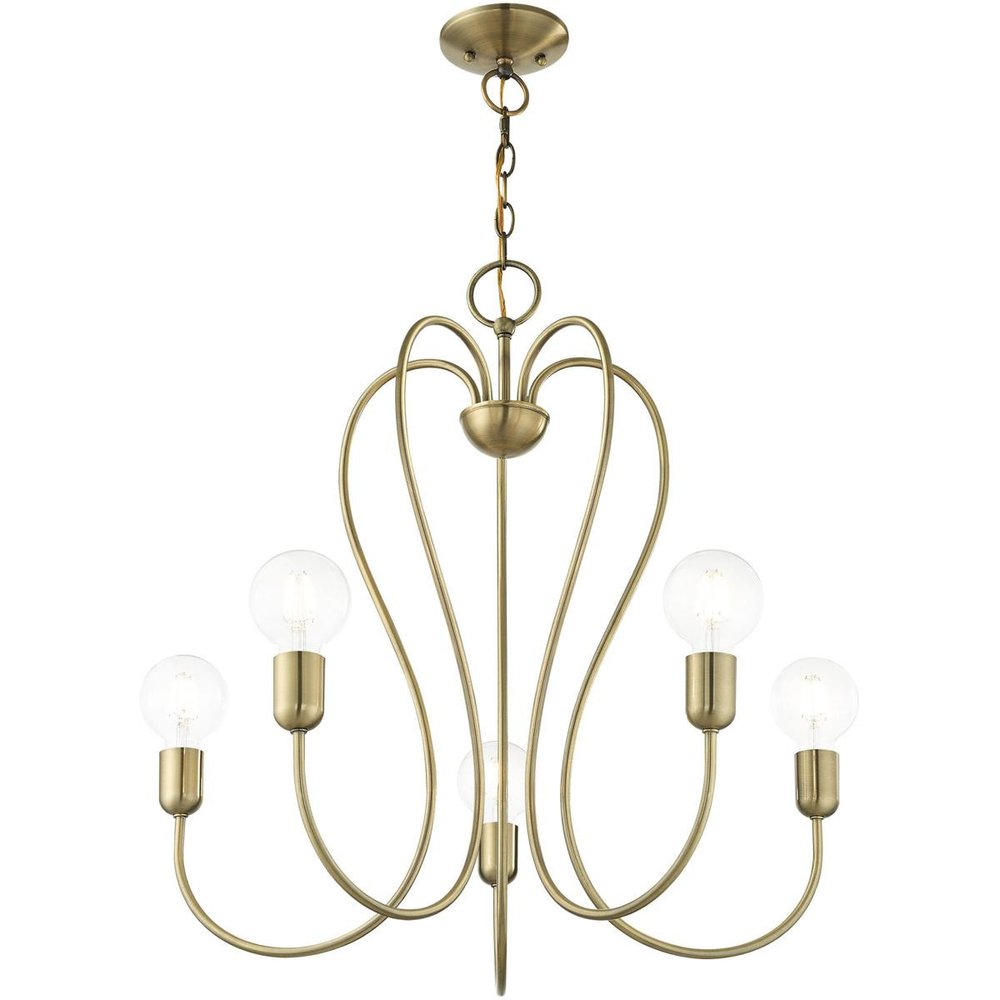 Antiqued Brass Five Light Metal Dimmable Chandelier With Shades HomeRoots