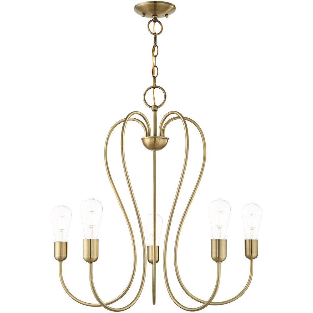 Antiqued Brass Five Light Metal Dimmable Chandelier With Shades HomeRoots