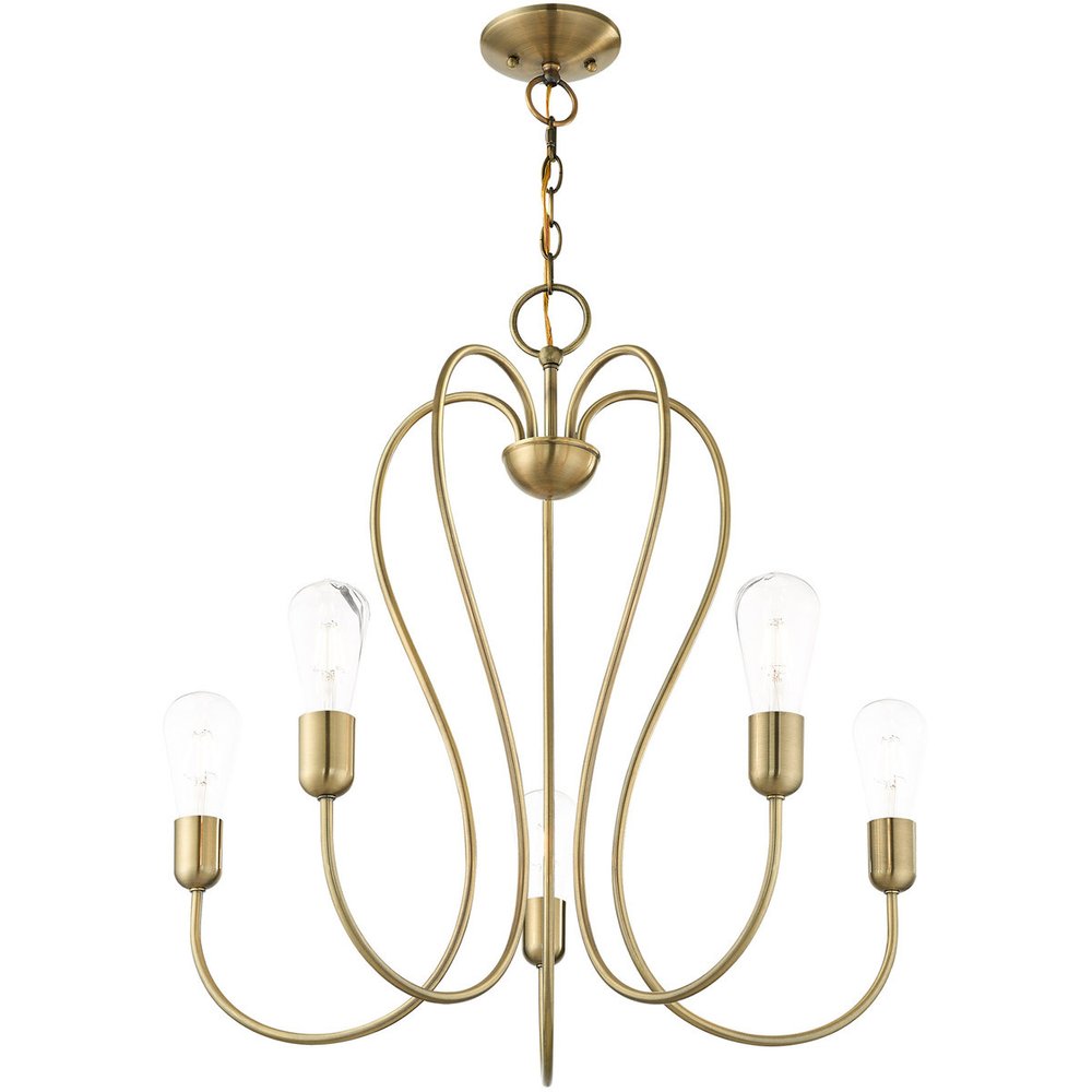 Antiqued Brass Five Light Metal Dimmable Chandelier With Shades HomeRoots