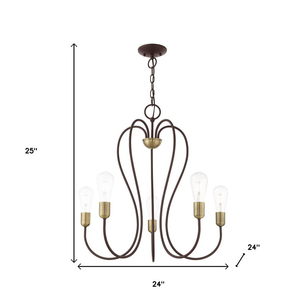 Bronze Five Light Metal Dimmable Chandelier With Shades HomeRoots