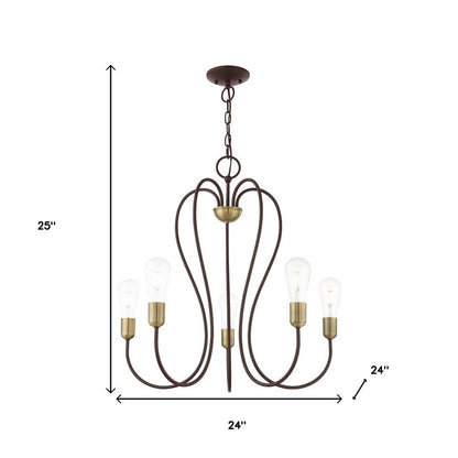 Bronze Five Light Metal Dimmable Chandelier With Shades HomeRoots