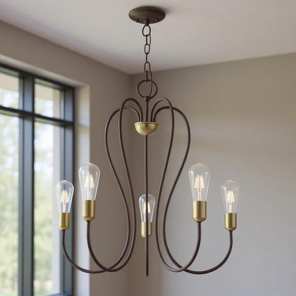 Bronze Five Light Metal Dimmable Chandelier With Shades HomeRoots