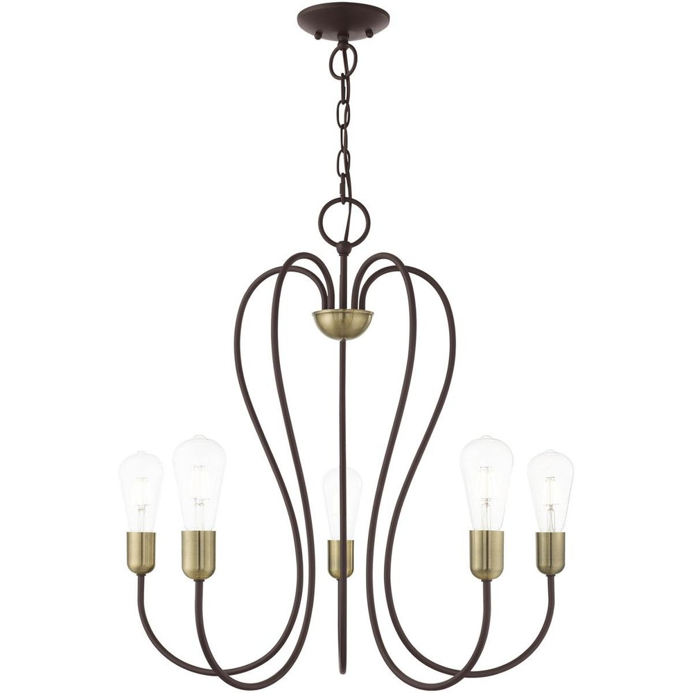 Bronze Five Light Metal Dimmable Chandelier With Shades HomeRoots