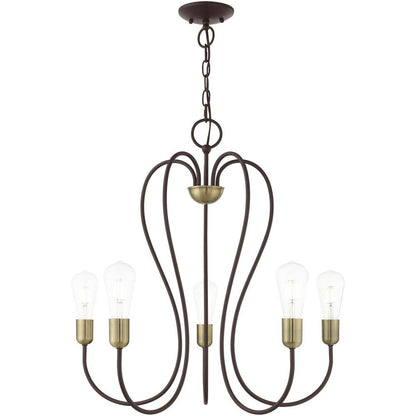 Bronze Five Light Metal Dimmable Chandelier With Shades HomeRoots