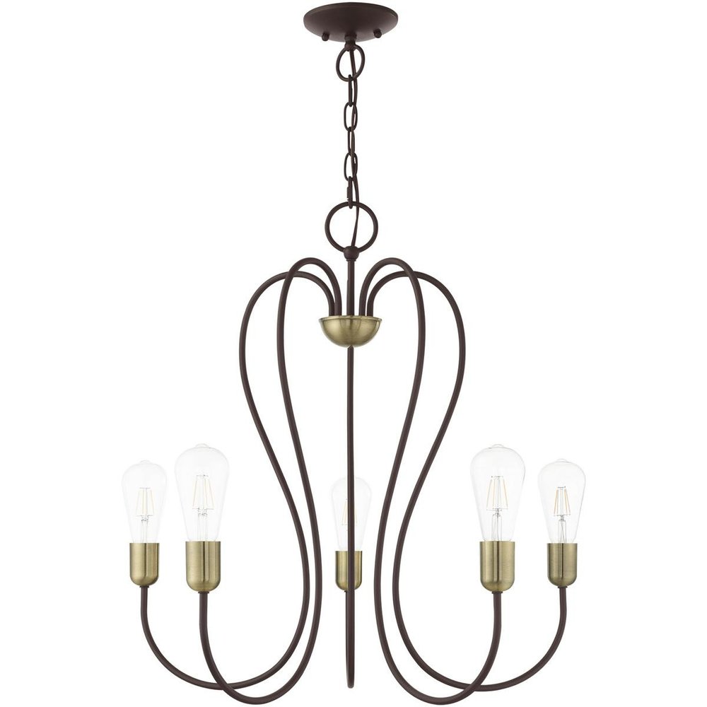 Bronze Five Light Metal Dimmable Chandelier With Shades HomeRoots
