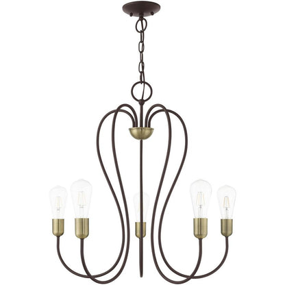 Bronze Five Light Metal Dimmable Chandelier With Shades HomeRoots