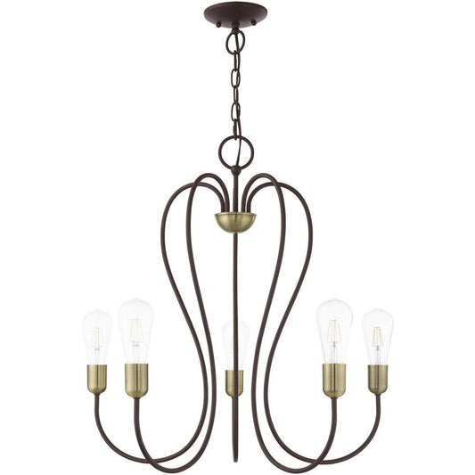 Bronze Five Light Metal Dimmable Chandelier With Shades HomeRoots