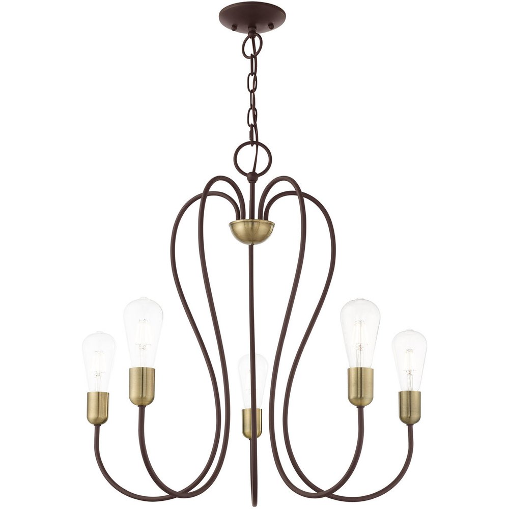 Bronze Five Light Metal Dimmable Chandelier With Shades HomeRoots