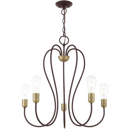 Bronze Five Light Metal Dimmable Chandelier With Shades HomeRoots