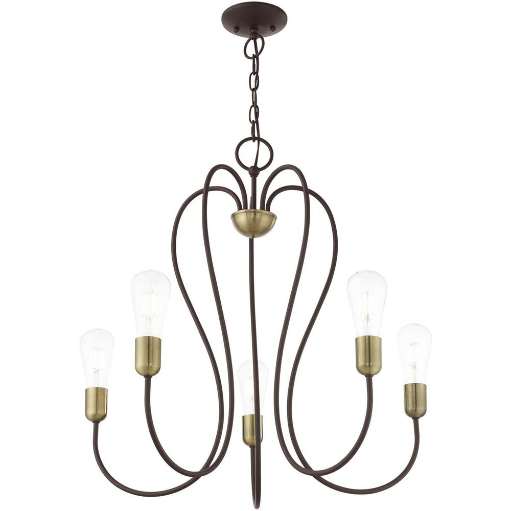 Bronze Five Light Metal Dimmable Chandelier With Shades HomeRoots