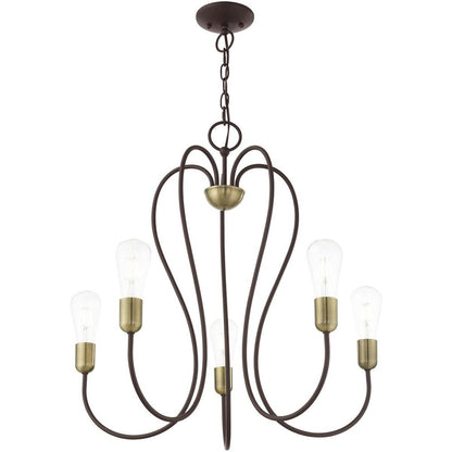 Bronze Five Light Metal Dimmable Chandelier With Shades HomeRoots
