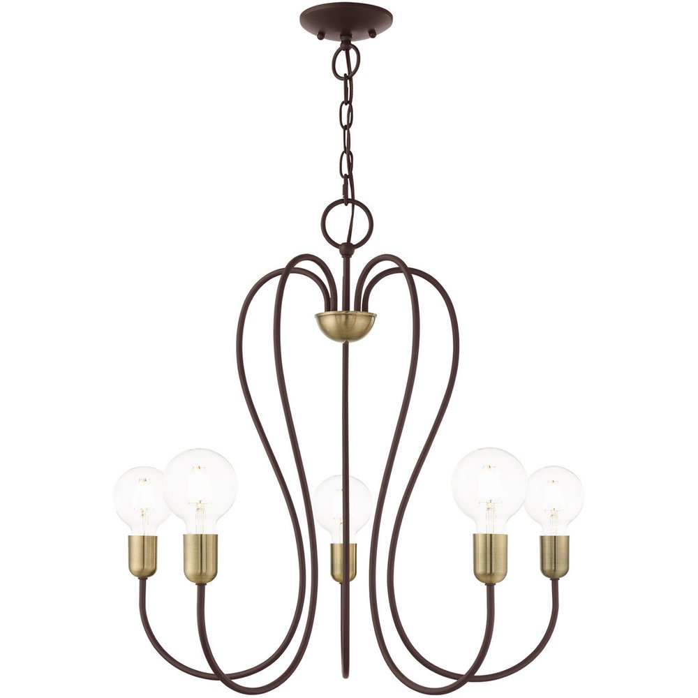 Bronze Five Light Metal Dimmable Chandelier With Shades HomeRoots