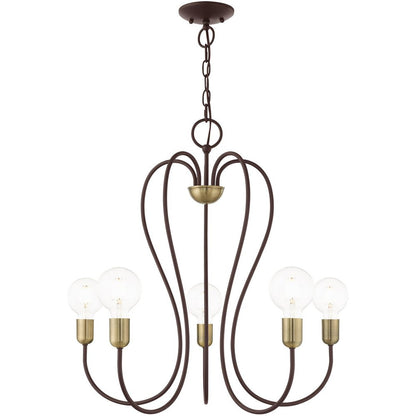 Bronze Five Light Metal Dimmable Chandelier With Shades HomeRoots