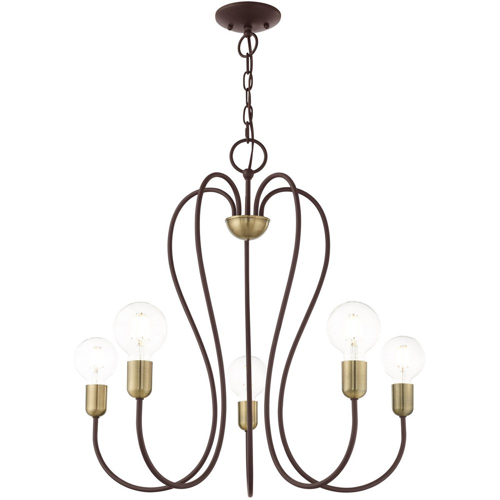 Bronze Five Light Metal Dimmable Chandelier With Shades HomeRoots