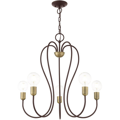 Bronze Five Light Metal Dimmable Chandelier With Shades HomeRoots