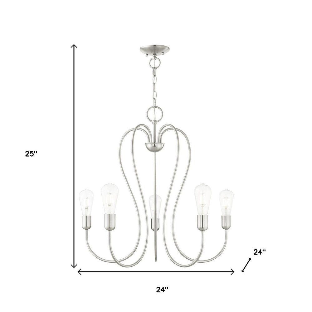 Nickel Five Light Metal Dimmable Chandelier With Shades HomeRoots