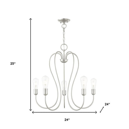 Nickel Five Light Metal Dimmable Chandelier With Shades HomeRoots