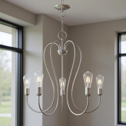 Nickel Five Light Metal Dimmable Chandelier With Shades HomeRoots