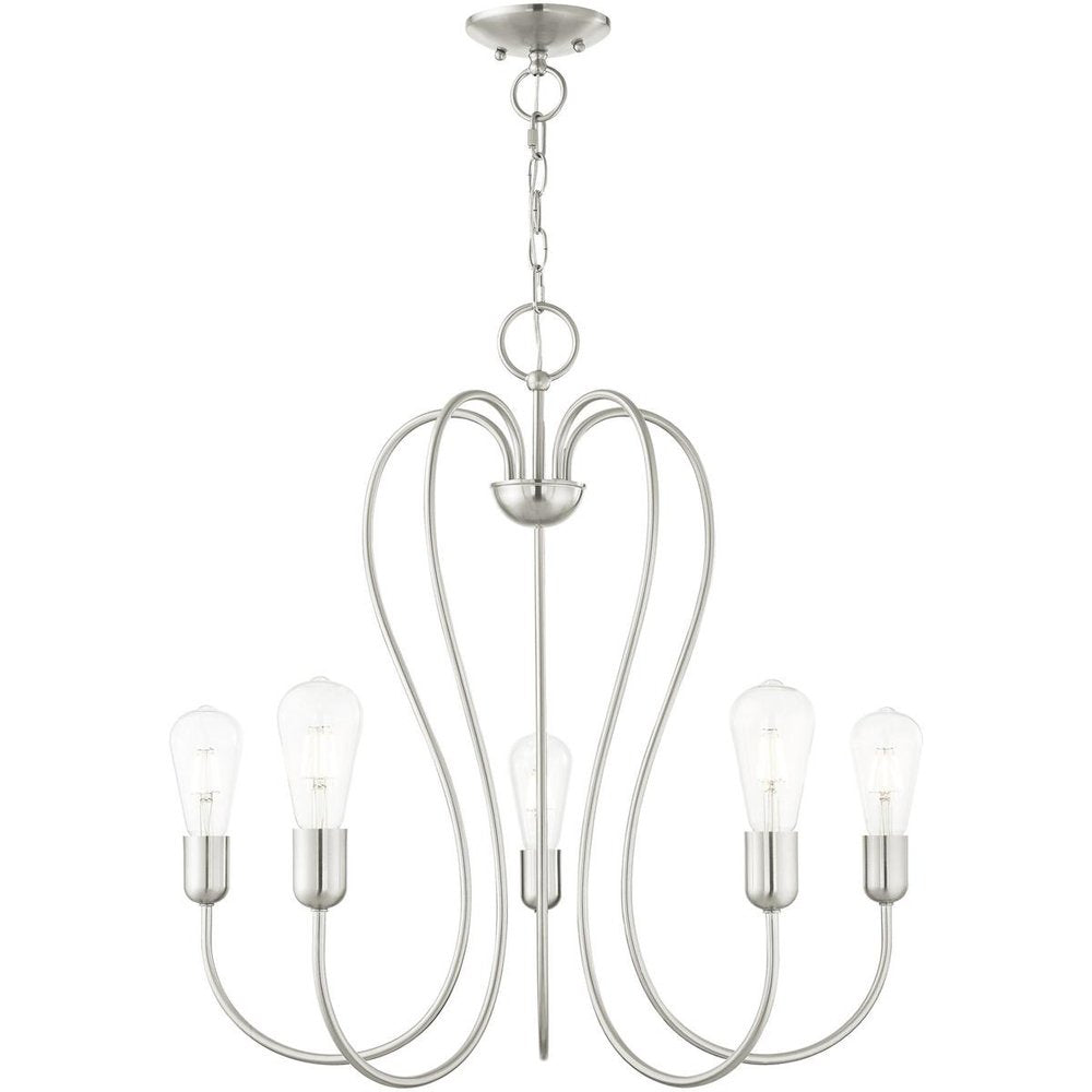 Nickel Five Light Metal Dimmable Chandelier With Shades HomeRoots