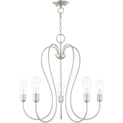 Nickel Five Light Metal Dimmable Chandelier With Shades HomeRoots