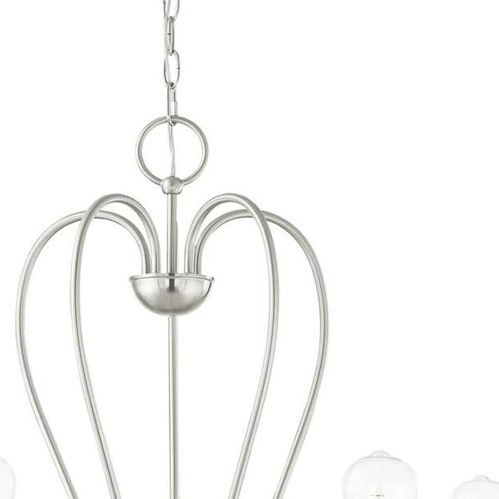 Nickel Five Light Metal Dimmable Chandelier With Shades HomeRoots