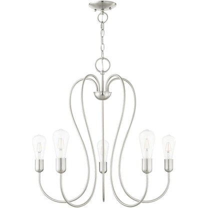 Nickel Five Light Metal Dimmable Chandelier With Shades HomeRoots
