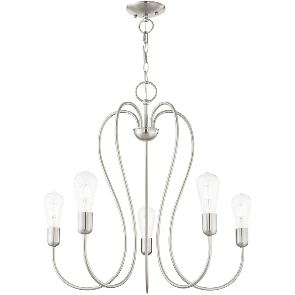Nickel Five Light Metal Dimmable Chandelier With Shades HomeRoots