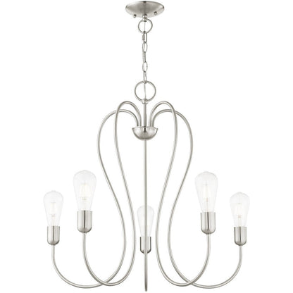 Nickel Five Light Metal Dimmable Chandelier With Shades HomeRoots